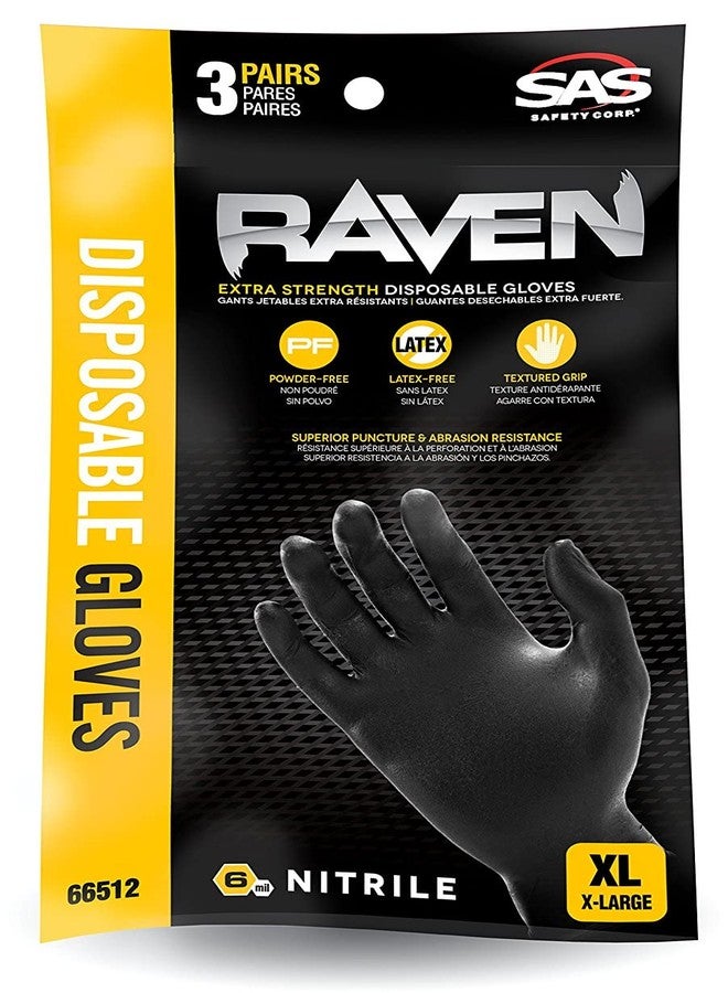 SAS Safety 66512 Raven Powder-Free Nitrile Gloves - (3 Pair Per Bag) - Image 2